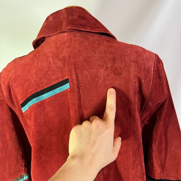 Metrostyle Size L Rusty Red Suede Leather Coat Double-Breasted Retro - Picture 9 of 14